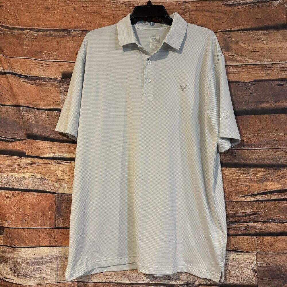 Callaway Men's Large L Opti-Dri Grey Striped Short Sleeve Golf Polo Shirt NWT